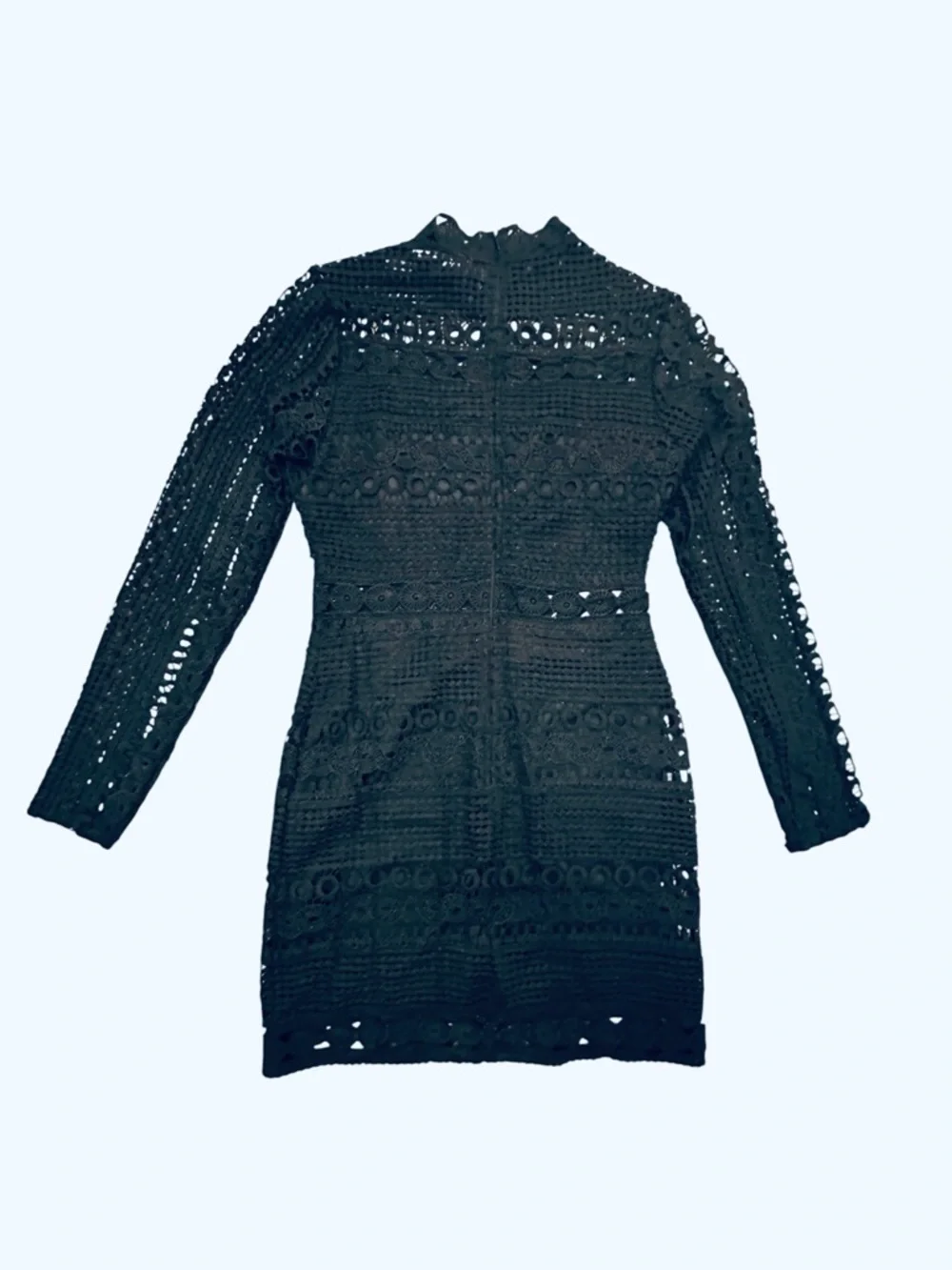 Lulus Full-Hearted Black Crochet Lace Long Sleeve Sheath Dress Bodycon S - Picture 10 of 13